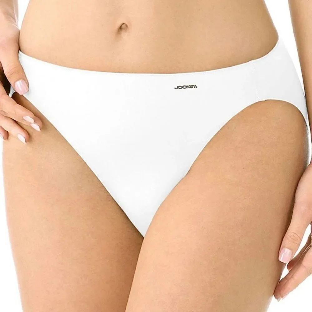 NWT Classics Jockey Sz S/5 White Bikini no panty lines promise classic fit Logo